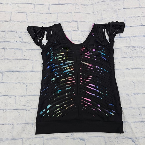 Costume Gallery Tops - Costume Gallery Cut Out Graphic Top Womens M Black Neon Grunge Festival Lycra